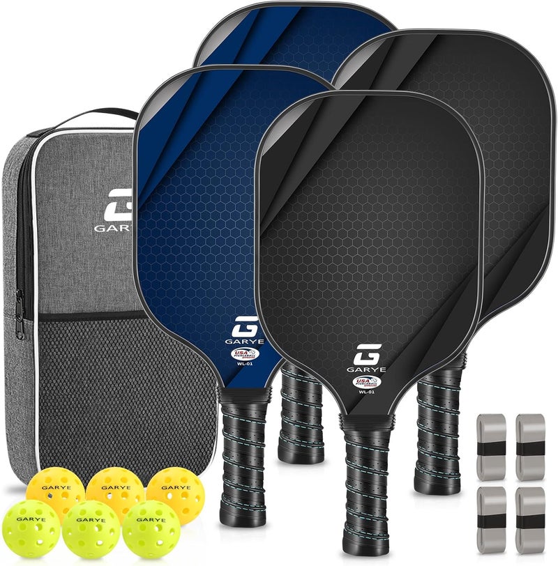 GARYE Pickleball Paddles Set of 4, Carbon Fiber Pickle Ball Paddle, USAPA Approved Lightweight Rackets 4 Pack for Adults and Teenagers, Includes 6 Balls, 1 Bag, and 4 Grip Tapes. - Image 1